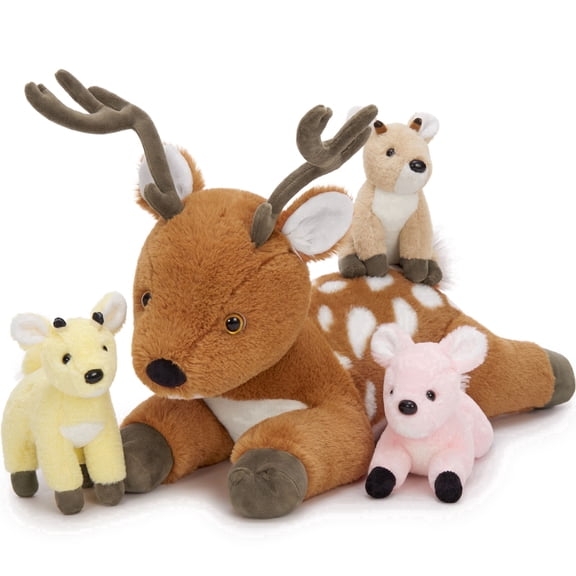 MaoGoLan 4Pcs Sika Deer Stuffed Animal 18.9'' Sika Deer Plush with 3 Babies