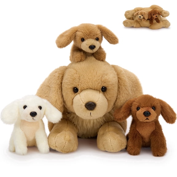 MaoGoLan 4Pcs Golden Retriever Stuffed Animal 18'' Large Stuffed Dog With 3 Puppies Plush Toy