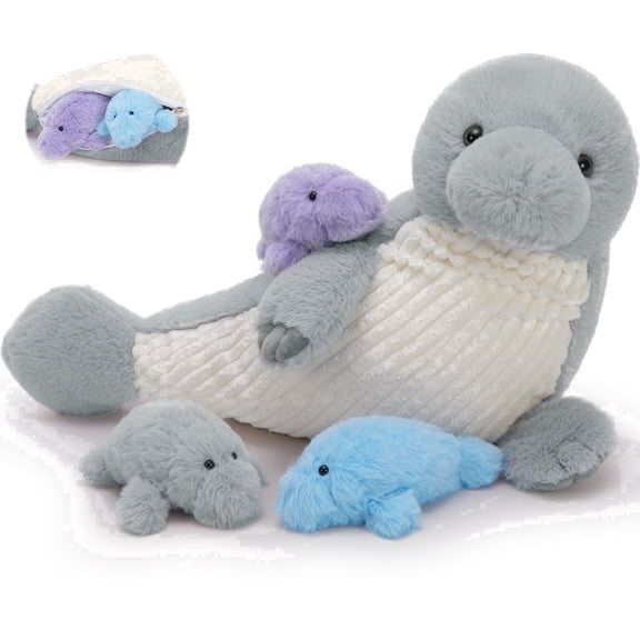 MaoGoLan 4pcs Manatee Stuffed Animals with 3 Little Manatee Plush Toys