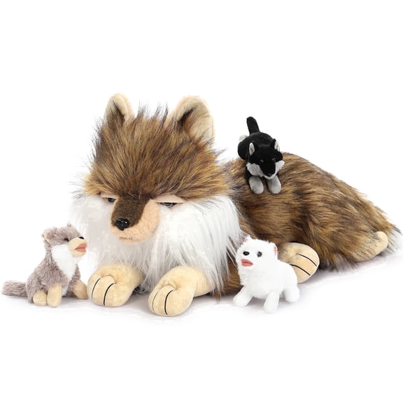 MaoGoLan 20'' Wolf Stuffed Animal Giant Wolf Plush with 3 Babies Plush Toy