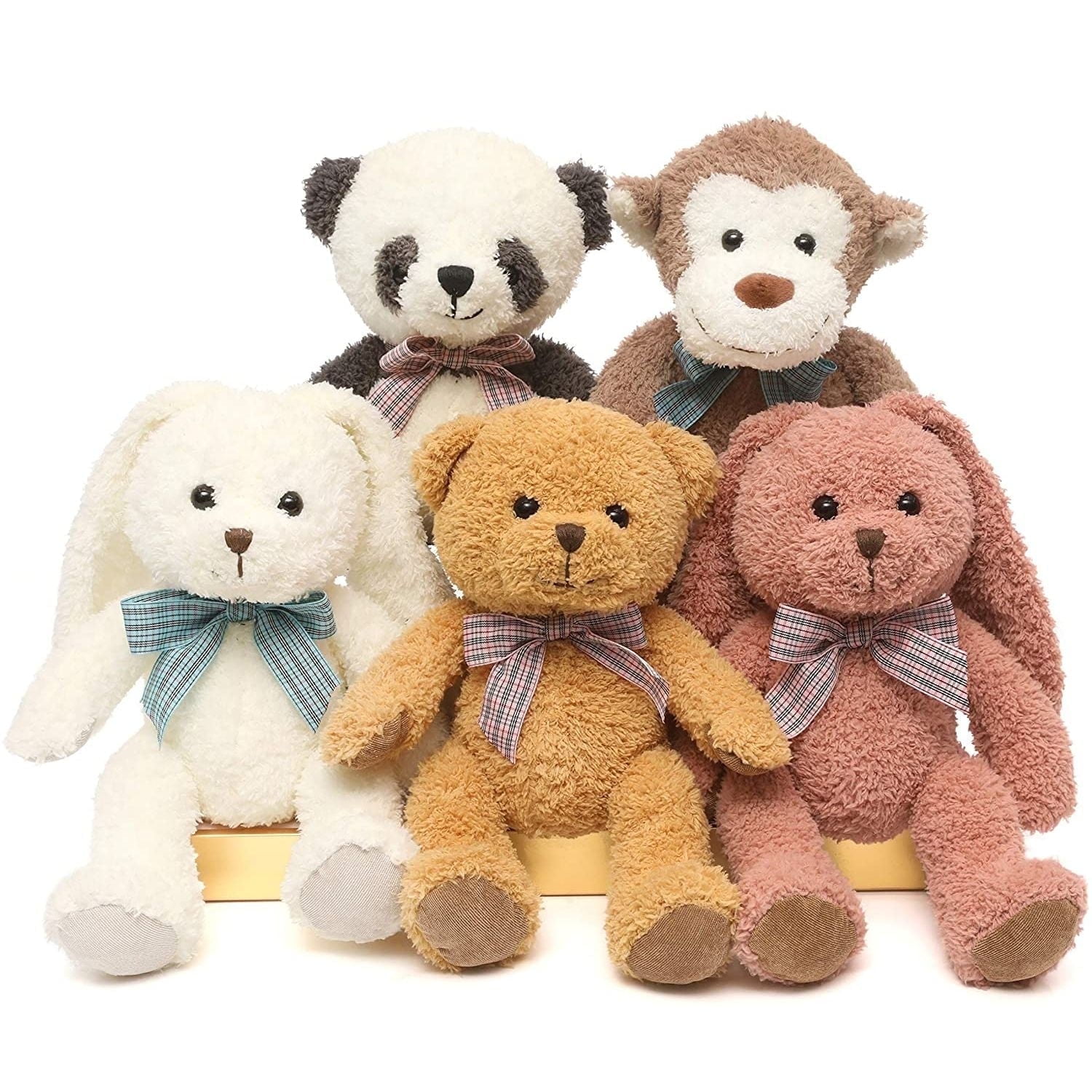 MaoGoLan 5 Paquetes de 12.5" Peluches Variados: Oso, Mono, Panda, Conejo (5 Paquetes, 5 Colores)