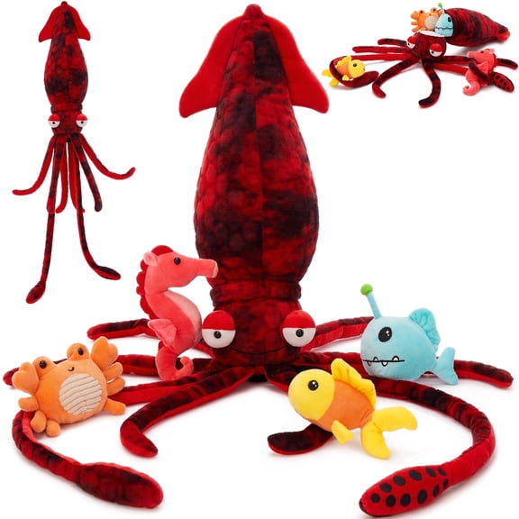 MaoGoLan 5 Pcs Giant Squid Stuffed Animal 41" Large Stuffed Squid With 4 Cute Sea Creatures Plush Toy