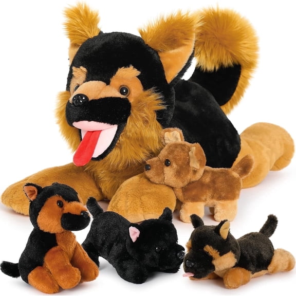 MaoGoLan 5Pcs Stuffed German shepherd toys 20" Mommy German Shepherd Stuffed Animals Dog with 4 Puppies