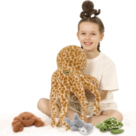 MaoGoLan 5Pcs Giant Octopus Plush 23.6"Big Octopus Stuffed Animal with 3 Sea Animal Plush Toys