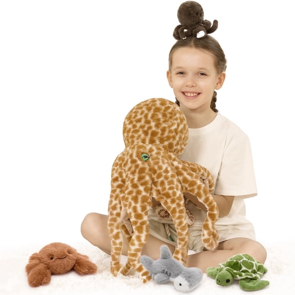 MaoGoLan 5Pcs Giant Octopus Plush 23.6"Big Octopus Stuffed Animal with 3 Sea Animal Plush Toys