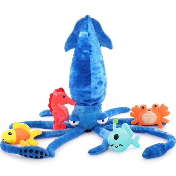 MaoGoLan 5Pcs Giant Squid Stuffed Animal 41" Large Stuffed Squid With 4 Cute Sea creatures Plush Toy