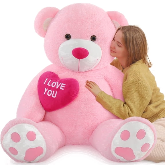 MaoGoLan 5ft Big Teddy Bear Stuffed Animal Giant Pink Bear with Heart Plush Toy