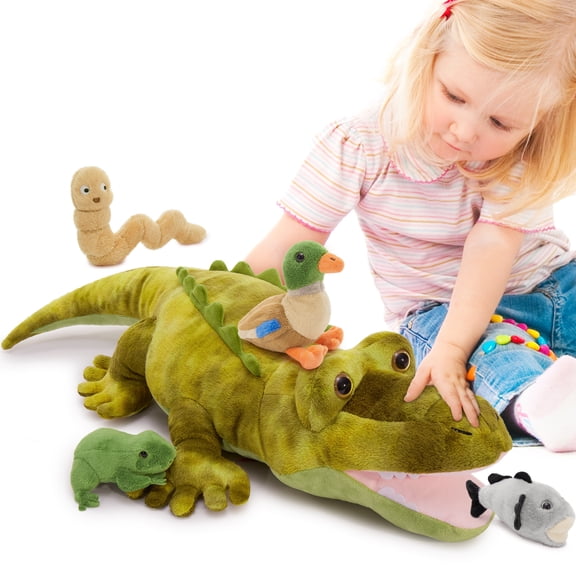 MaoGoLan 5 Pcs Alligator Stuffed Animal 25'' Large Plush Alligator with 4 Animals Bird/Fish/Frog/Bug Plush Toys