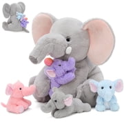 MaoGoLan 5pcs Elephant Stuffed Animal 15.7'' Mommy Elephant Plush Have Rotatable Trunks with 4 Baby Elephants Inside Elephant Plush Toy