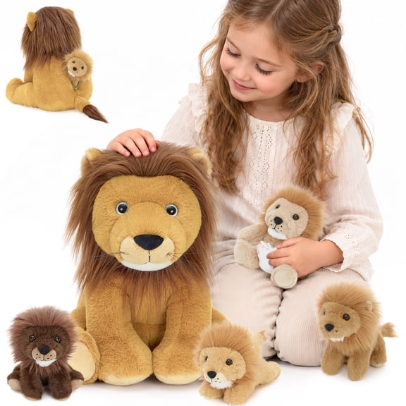 MaoGoLan 5 Pcs Lion Stuffed Animal 14'' Big Stuffed Mommy Lion With 4 Baby Lions Inside Plush Toy