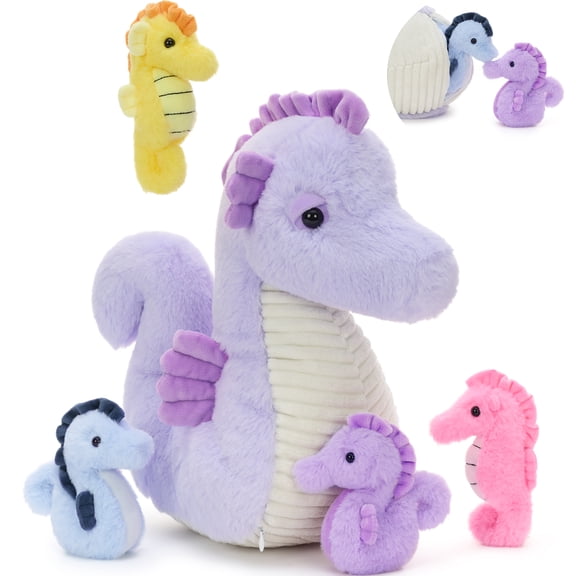 MaoGoLan 13" Seahorse Stuffed Animal Stuffed Seahorse with 4 Babies Inside Seahorse Plush Toy
