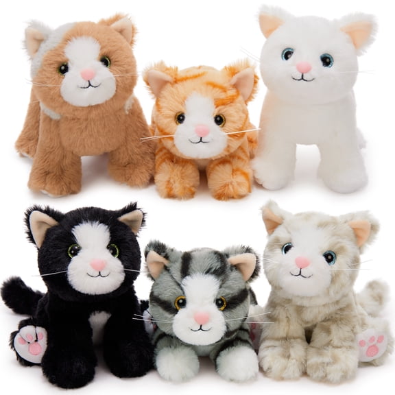 MaoGoLan 6 Pcs Bulk Kitten Stuffed Animal Set 7.1" Cute Small Cat Plush Toys Fluffy Kitty Plushies