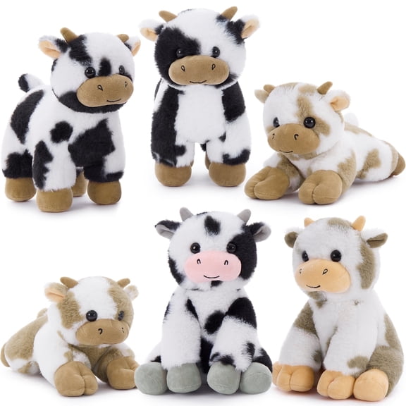 MaoGoLan 6 Pcs Cow Stuffed Animals Set 10'' Stuffed Cow Plush Toy Bulk