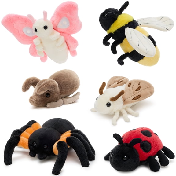MaoGoLan 6 Pcs Insect Stuffed Animals 6'' Stuffed Insects Bulk With Spider/Moth/Beetle/Butterfly/Bee/Ladybug Plush Toy