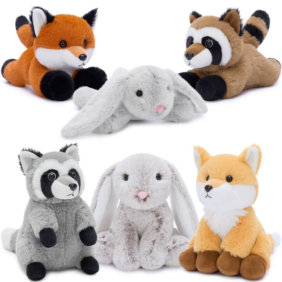 MaoGoLan 6 Pcs Woodland Stuffed Animals Set 8'' Cute Rabbit Fox Grizzly Bear Plush Toy Bulk