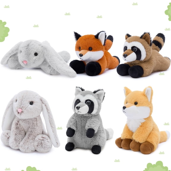 MaoGoLan 6 Pcs Woodland Stuffed Animals Set 8'' Cute Rabbit Fox Grizzly Bear Plush Toy Bulk