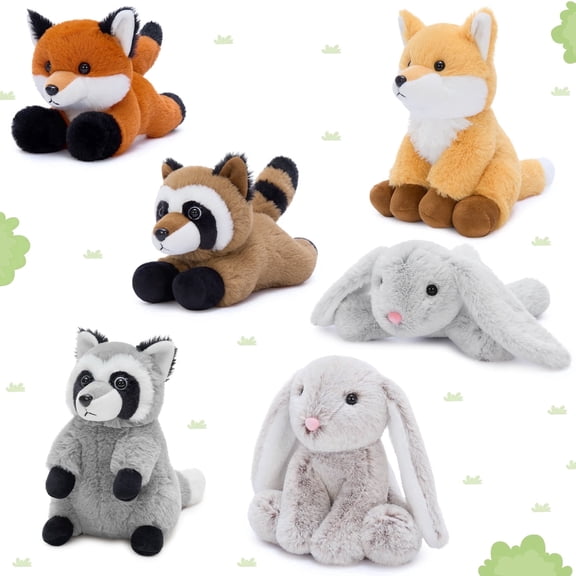 MaoGoLan 6 Pcs Woodland Stuffed Animals Set 8'' Cute Rabbit Fox Grizzly Bear Plush Toy Bulk