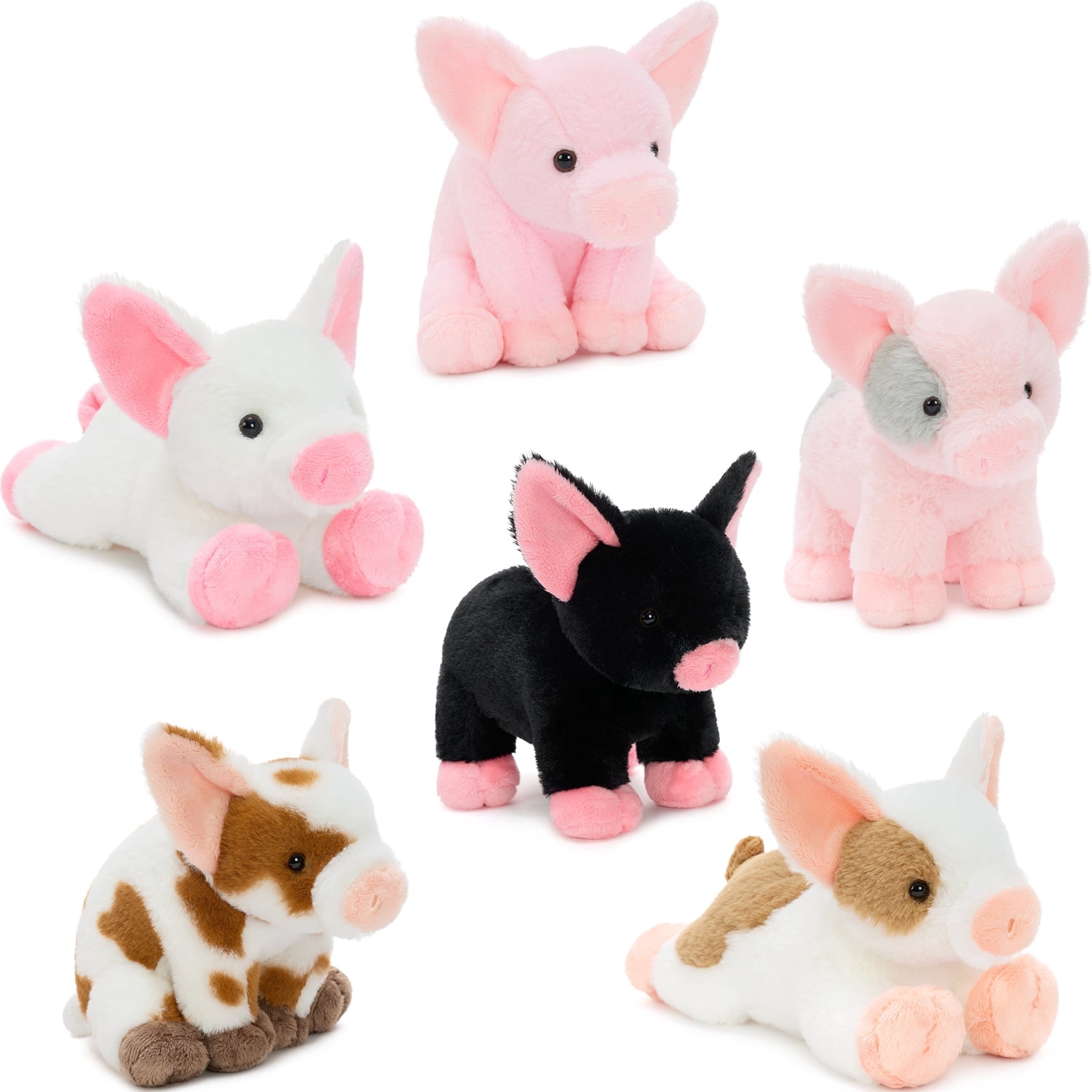 MaoGoLan 6 Pcs Mini Pig Stuffed Animals Set 10'' Cute Stuffed Pig Bulk Plush Toy