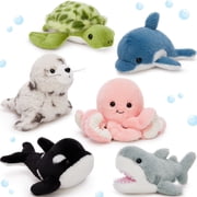 MaoGoLan 6PCS Sea Stuffed Animals Set 9 Marine Creatures Bulk With Whales/Sharks/Seals/Turtles/Dolphins/Octopus Plush Toy