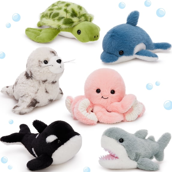 MaoGoLan 6PCS Sea Stuffed Animals Set 9'' Marine Creatures Bulk With Whales/Sharks/Seals/Turtles/Dolphins/Octopus Plush Toy