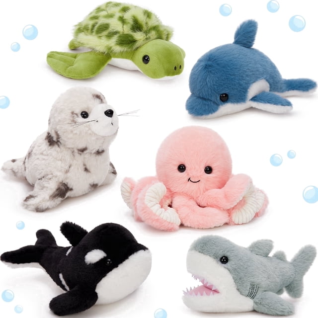 Label Octopius Image MaoGoLan 6PCS Sea Stuffed Animals Set 9'' Marine Creatures Bulk With ...