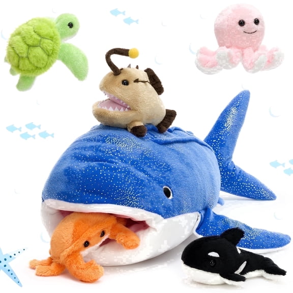 MaoGoLan 6 Pcs Whale Shark Stuffed Animal 23.6'' Giant Whale Shark With 5 Marine Creatures Plush Toy