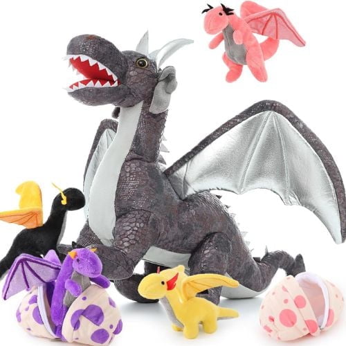 MaoGoLan 7 Pcs Dragon Plush 21.6'' Large Stuffed Mommy Dragon with 4 Babies and 2 Eggs