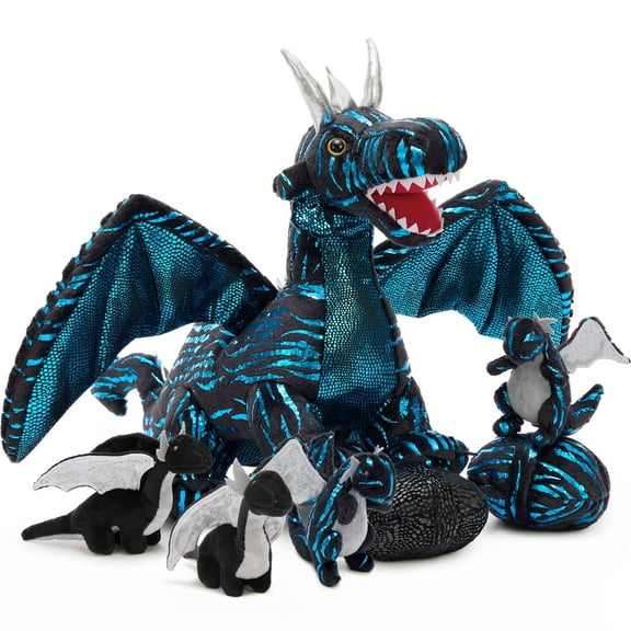 MaoGoLan 7 Pcs Dragon Plush 21.6'' Large Stuffed Mommy Dragon with 4 Babies and 2 Eggs