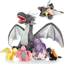 MaoGoLan 7 Pcs Dragon Plush 21'' Large Stuffed Mommy Dragon with 4 Babies and 2 Eggs