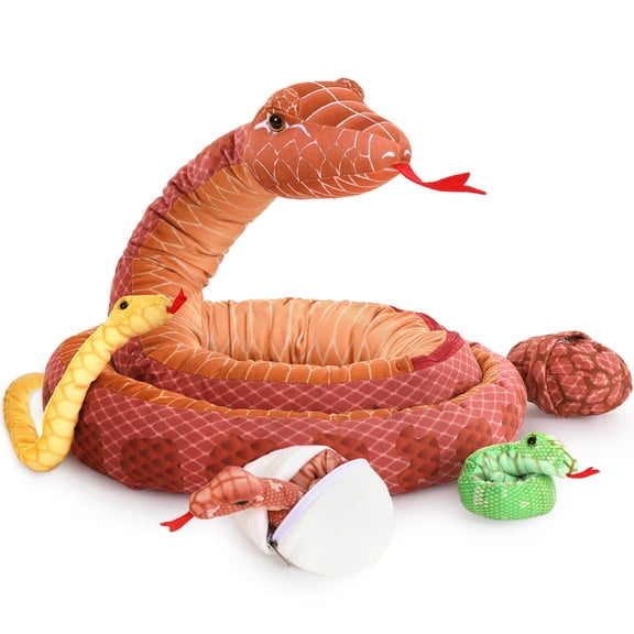 MaoGoLan 6pcs Snake Stuffed Animals 79'' Giant Stuffed Snake with 3 Babies and 2 Eggs Inside