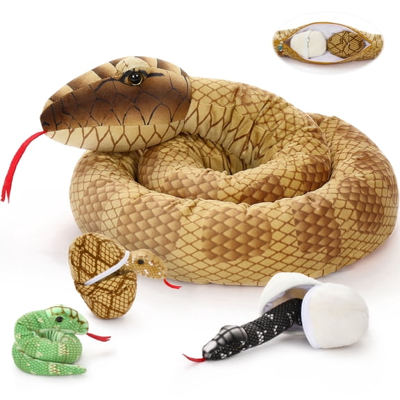 MaoGoLan 6pcs Snake Stuffed Animals 79'' Giant Stuffed Snake with 3 Babies and 2 Eggs Inside