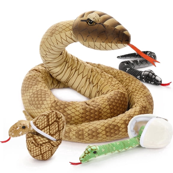 MaoGoLan 6pcs Snake Stuffed Animals 79'' Giant Stuffed Snake with 3 Babies and 2 Eggs Snake Plush Toy