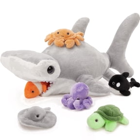 MaoGoLan 7PCS Hammerhead Shark Stuffed Animal 23'' Giant Hammerhead Shark With 6 Sea Animals Plush Toy