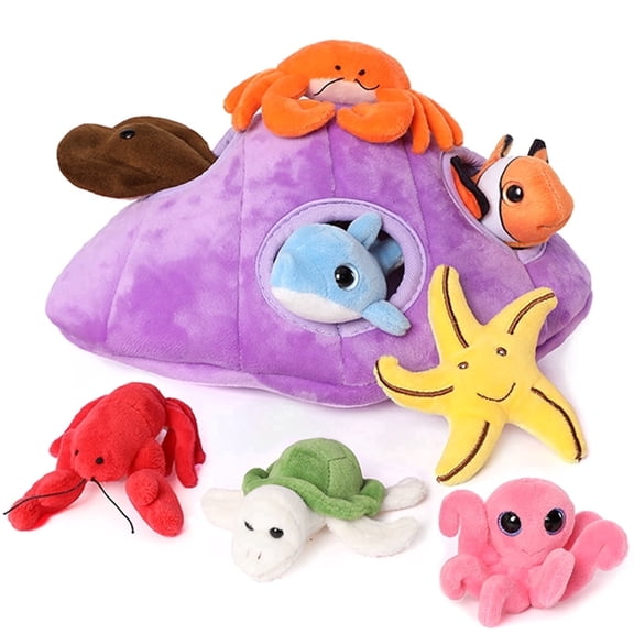 MaoGoLan 9 Pcs Shell Stuffed Animal 9'' Big Sea Shell With 8 Sea Animals Inside Plush Toy