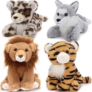 MaoGoLan 4 Pcs Safari Stuffed Animals Stuffed Forest Animals Lions/Tigers/Leopards/Wolf Plush Toy