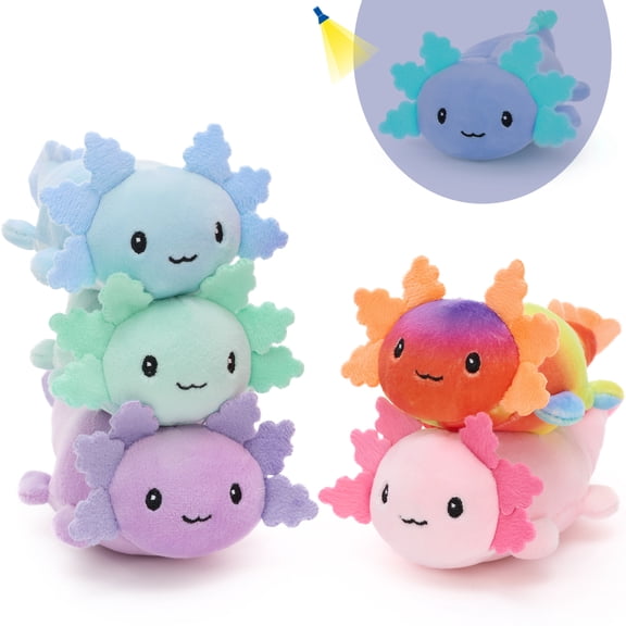 MaoGoLan 5Pcs Glow Axolotl Stuffed Animals Set 5.91'' Cute Plush Glow Axolotl Toy Bulk