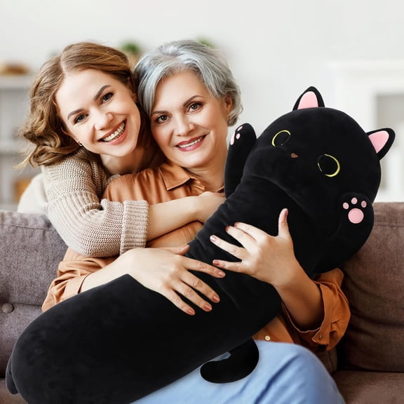MaoGoLan Long Black Cat Body Pillow Plush Toy - 44 Inch Oversized Kitten Stuffed Animal for Kids & Adults, Soft Cuddle Pillow Gift for Bedroom Decor, Birthday, Valentine's Day