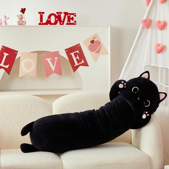 MaoGoLan Long Cat Body Pillow for Kids, 44'' Big Kitten Plush for Adults, Big Black Cat Stuffed Animal for Girl, Large Kitten Plush Throw Pillow for Valentines Birthday Gift, Baby Shower Decor