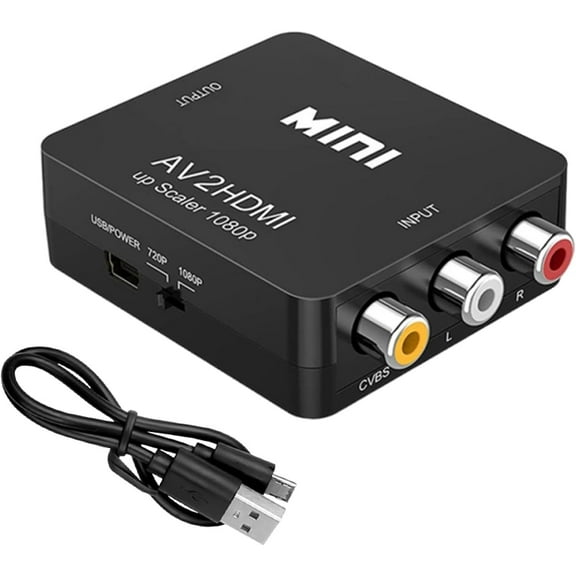 Maobeez RCA to HDMI Converter, Mini AV Composite Video Audio to HDMI Converter Adapter, Supporting PAL/NTSC for TV/Wii/PC/PS 123/Xbox/VHS/VCR/Blue-Ray DVD Players