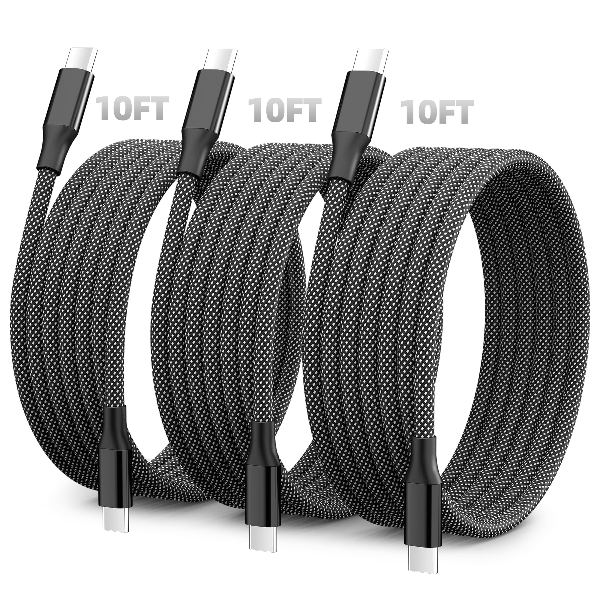 Bkayp USB C Cable [3 Pack 10ft] Braided Type C Charger Cord, 3A Fast Charging Cable Compatible with iPhone 16/15, Samsung Galaxy, Black