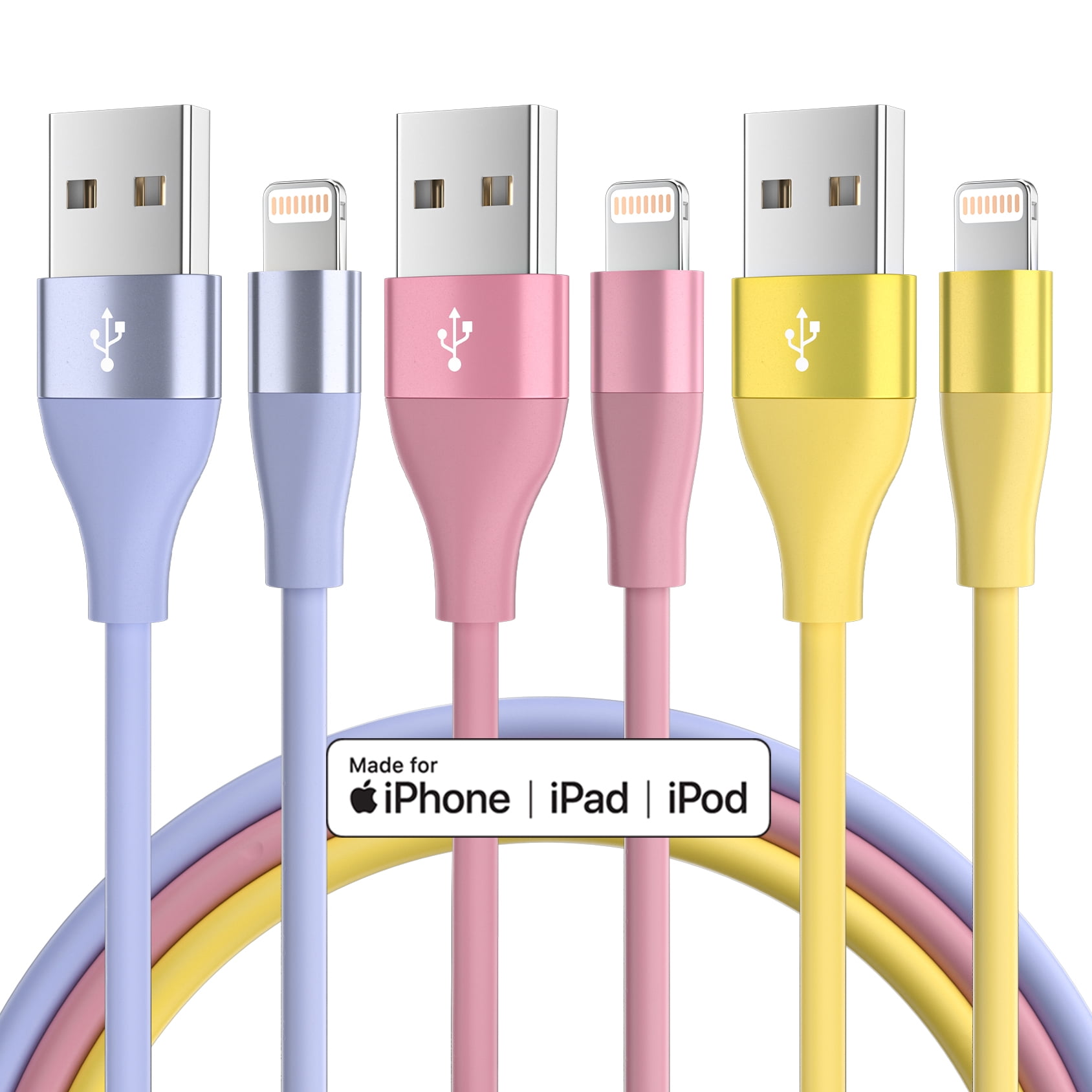 Apple MFi Certified iPhone Charger 10 ft 3 Pack, Lightning to USB