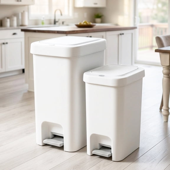 Maoface Bathroom Trash Can with Lid, 2 Pack 5.7 Gallon & 2.7 Gallon Garbage Can, Slim Plastic Waste Basket with Pop-Up Lid for Bathroom, Bedroom, Office, Living Room, White