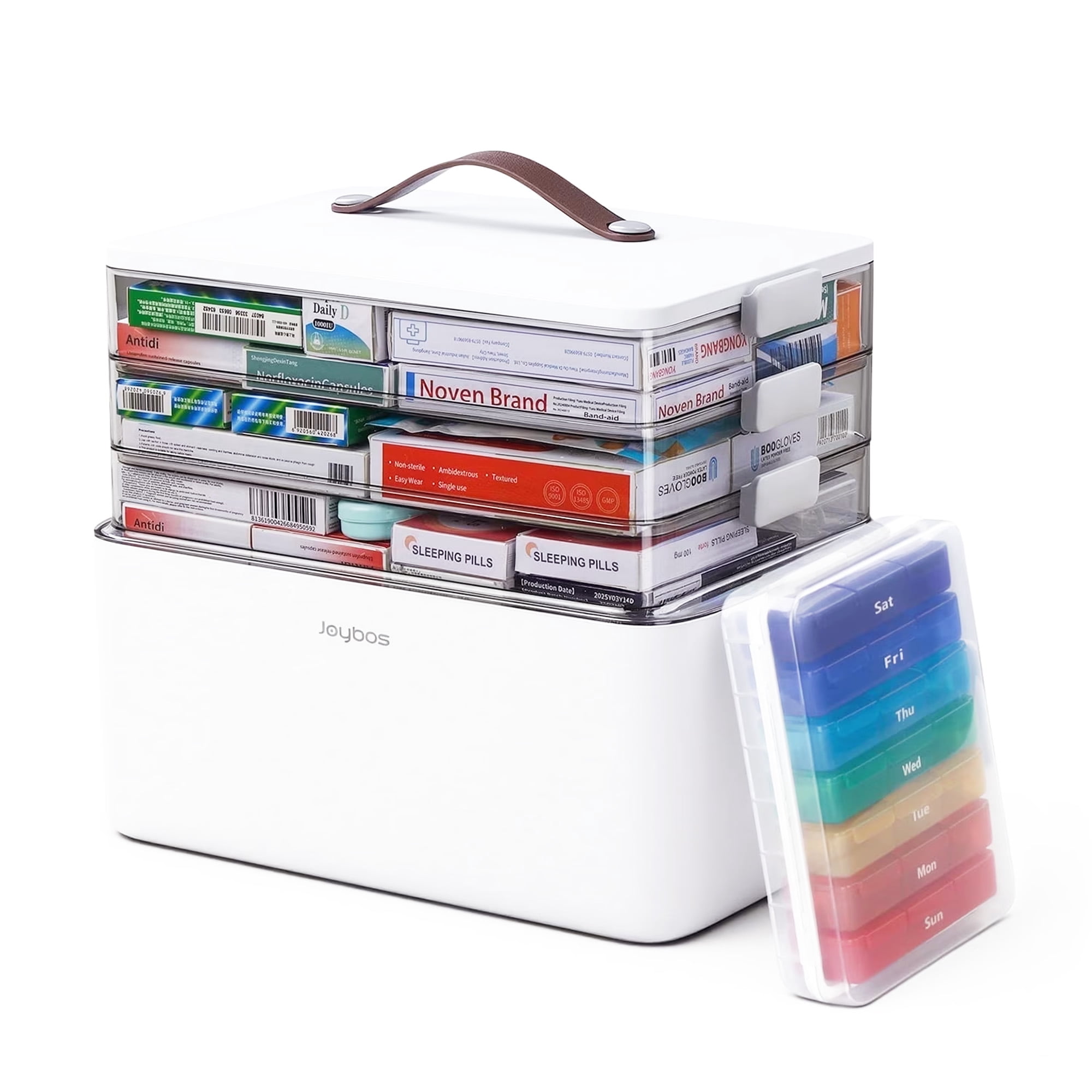 Maoface 4-Tier Empty Medicine Organizer & First Aid Storage Box,Medication Travel Carrying Box for Pills, Vitamins, Medical Supplies