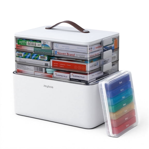 Maoface 4-Tier Medicine Organizer,Medicine Cabinet with Leather Handle,Empty First Aid Kit Container for Home, School, Travel