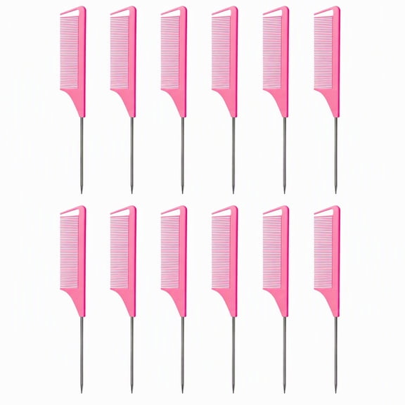 Maolldcombs 24 Pcs Pink Rat Tail Combs with Steel Pintail
