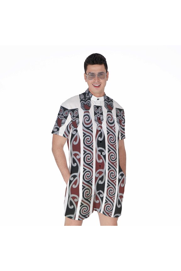 Maori Fence Short Sleeve Men'S Rompers, Polynesian Maori Traditional Casual Summer Jumpsuits Outfit