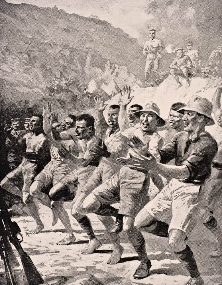 Maori Soldiers Perform A Haka At Gaba Tepe On The Gallipoli Peninsula Turkey 1915 From The War Illustrated Album Deluxe Published London 1916 Canvas Art - Ken Welsh Design Pics (24 x 32)