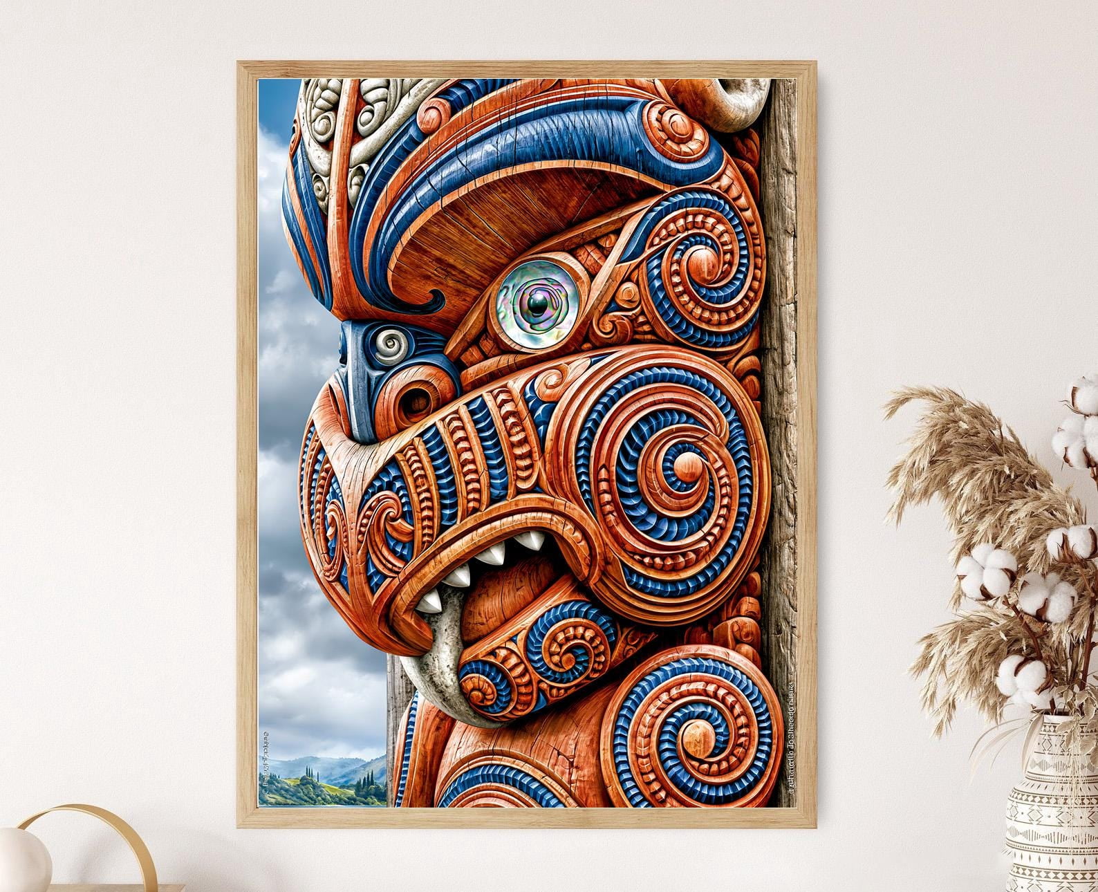 Maori Tiki Art Vibrant Wood Carving Multiple Poster , Poster Print Only ...