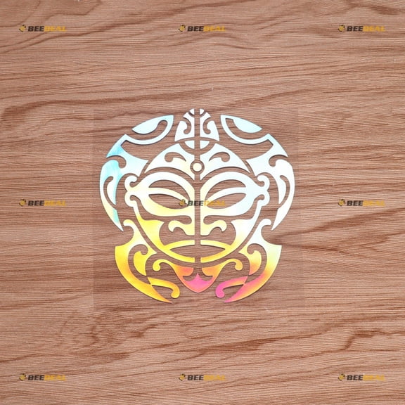 Maori Turtle Tribal Sticker Decal Vinyl - Holographic Iridescent 5" - For Car Boat Laptop Cup No Background Die-cut