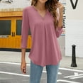thumbnail image 1 of Maoxin 3/4 Length Sleeve Womens Tops Ladies' Casual Solid Color Waist Cinched 3/4 Sleeve V Neck Top/shirt 3/4 Sleeve Plus Size Tops for Women Pink S, 1 of 8